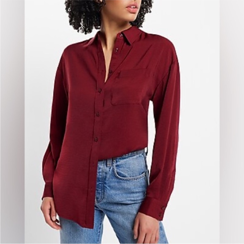 Express Deep Red Button-Down Shirt
